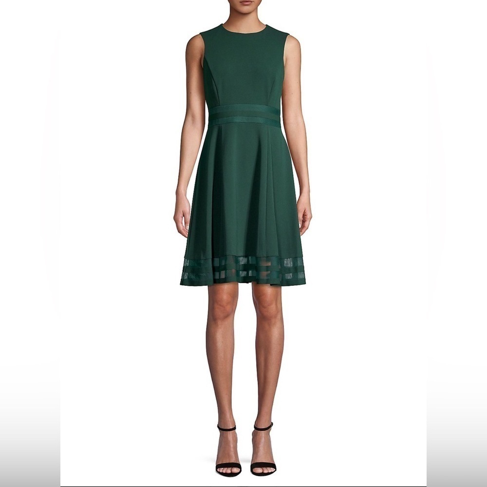 CALVIN KLEIN Sleeveless Fit & Flare Mesh Panel Midi Dress - Size 8
